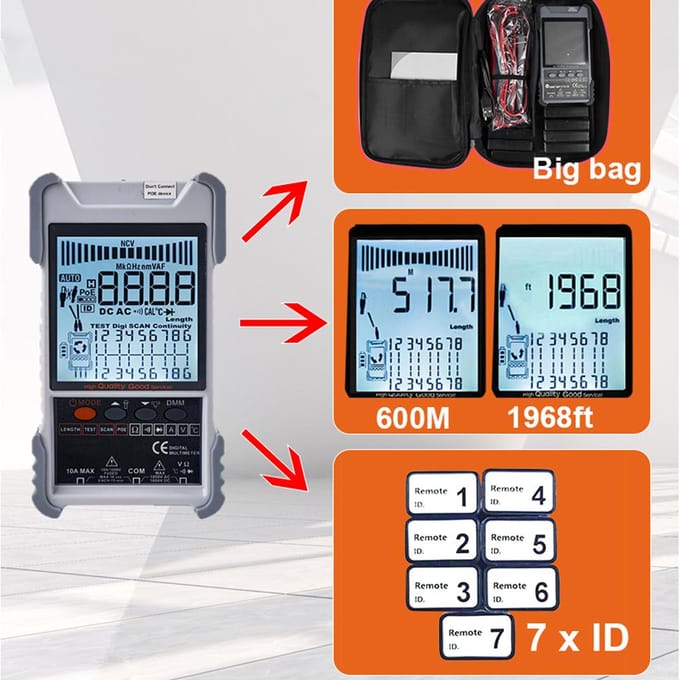 Draagbare 2in1 netwerkkabeltester multimeter LCD-scherm met achtergrondverlichting analoog digitaal veelkleurig