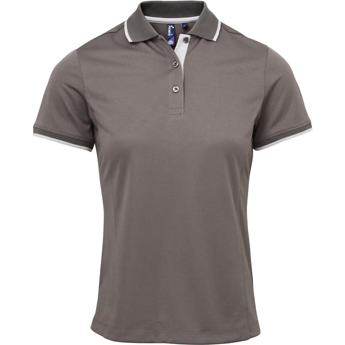 Premier Dames/dames Contrast Coolchecker Poloshirt (Donkergrijs/zilver)