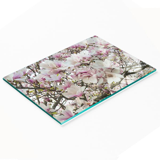 Decoratieve serveerplank van glas met magnolia-bloemen, 80x52 cm