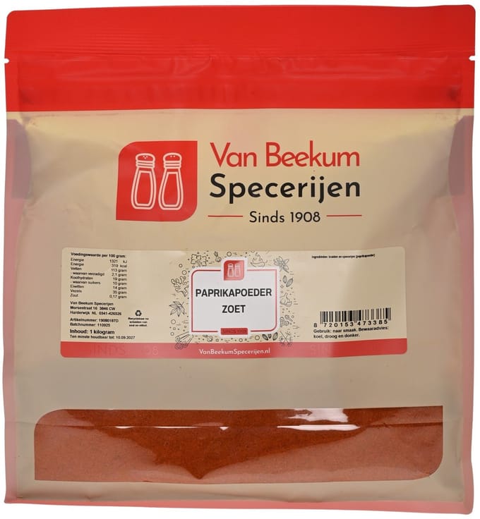 Van Beekum Specerijen - Paprikapoeder Zoet - 1 KG (hersluitbare stazak)