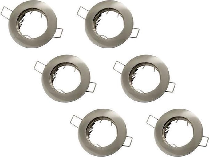 Groenovatie Inbouwspot - Rond - RVS Look - Ø 80 mm - GU10 Fitting - 6-Pack - Satijn