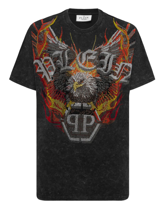 Washed Kimono Cut T-Shirt Eagle Crystal