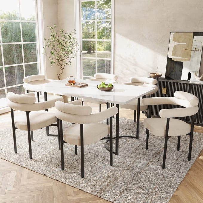 MODFU Eetkamerstoel set van 2, beige stoflook, metalen frame, modern ontwerp