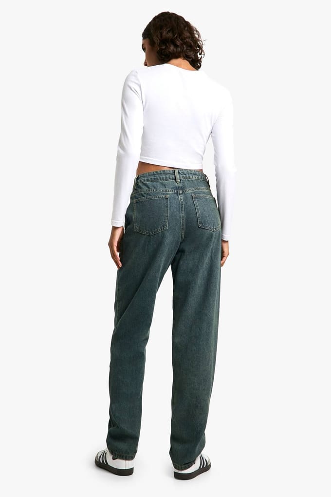 boohoo Dames Hoge 34 Inch Basic Straight Leg Jeans | Vintage Wash | Maat: 8