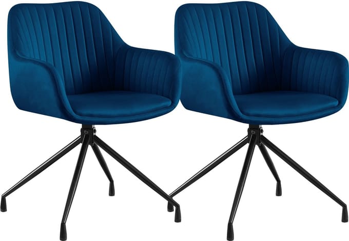 CLP Welby Set van 2 eetkamerstoelen - met armleuning - klassiek - draaibaar - Fluweel/donkerblauw