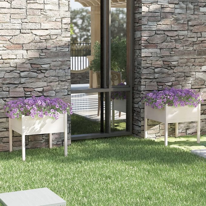vidaXL - Plantenbakken - 2 - st - 70x70x70 - cm - massief - grenenhout - wit
