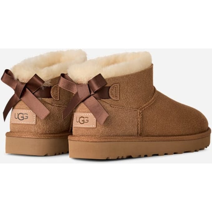UGG® Ultra Mini Bailey Bow Boot in Brown, Size 8, Polyester/Leather