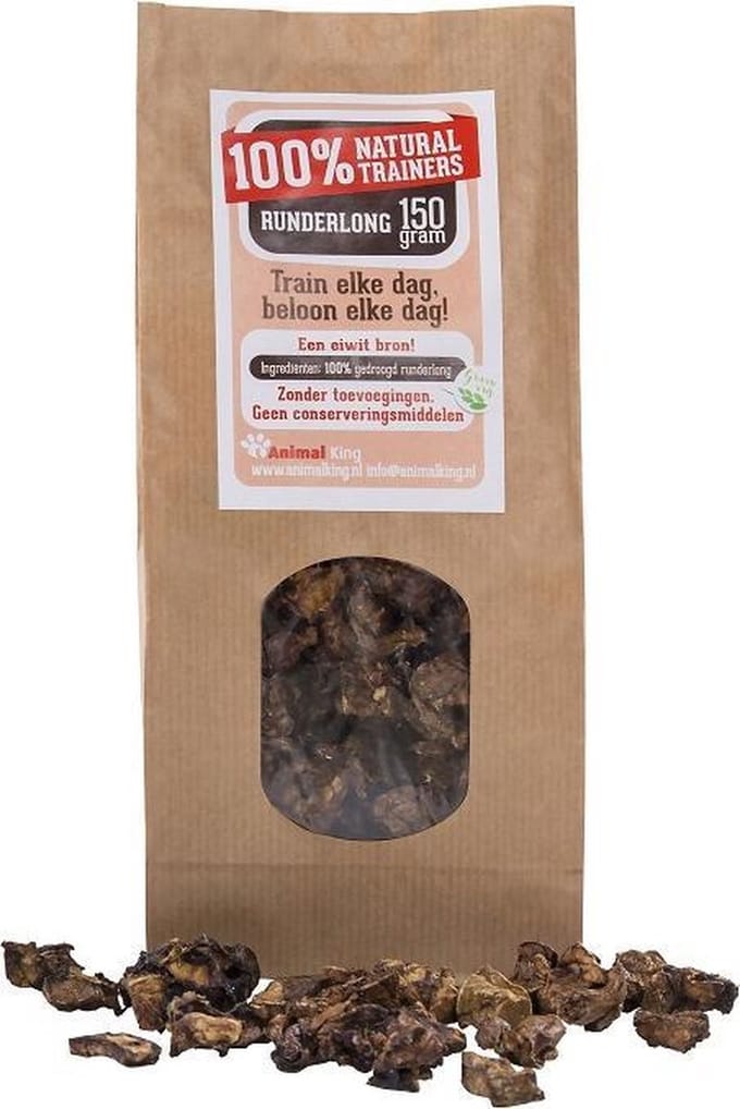 Runderlong trainers - hondensnack -Animal King - 150 gram -  6 stuks