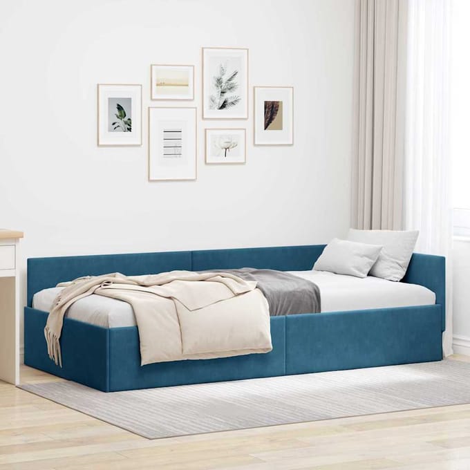 vidaXL - Hoek - Bed - Frame - Blauw - 90 - x - 190 - cm - Fluweel