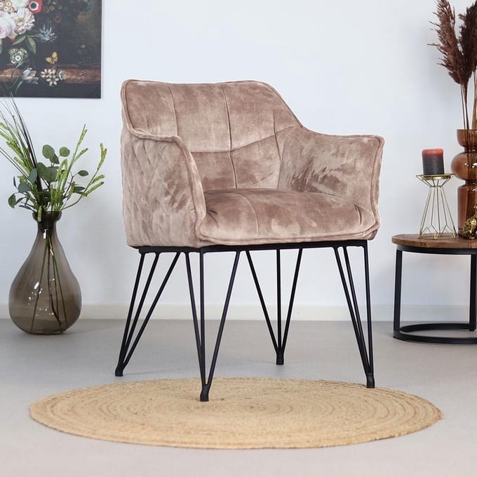 Bronx71® Velvet eetkamerstoel Jayron taupe - stoel