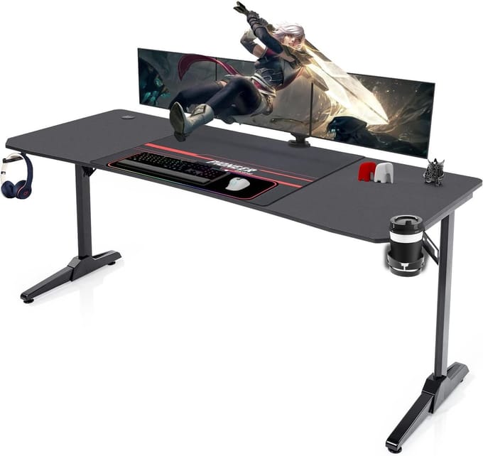 Groot Ergonomisch Gamingbureau met Kabelopslag en Hoofdtelefoonhaak – 180 x 60 cm
