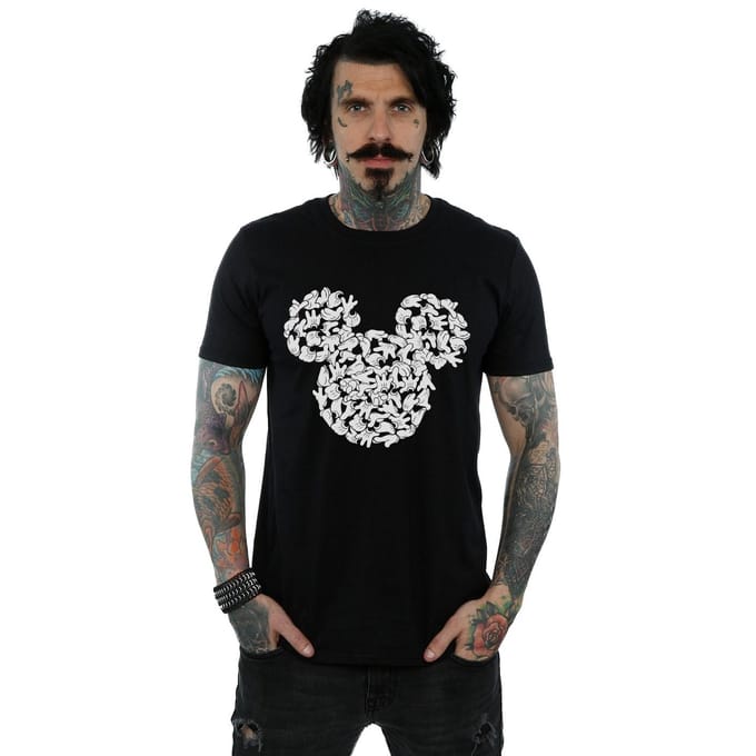 Disney Heren Mickey Mouse Hoofd van Handen T-Shirt (Zwart)