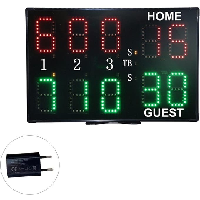 Elektronisch Scorebord met Afstandsbediening 10-Cijferig Professioneel Tennis Scorebord Lichtgewicht en EU Plug black