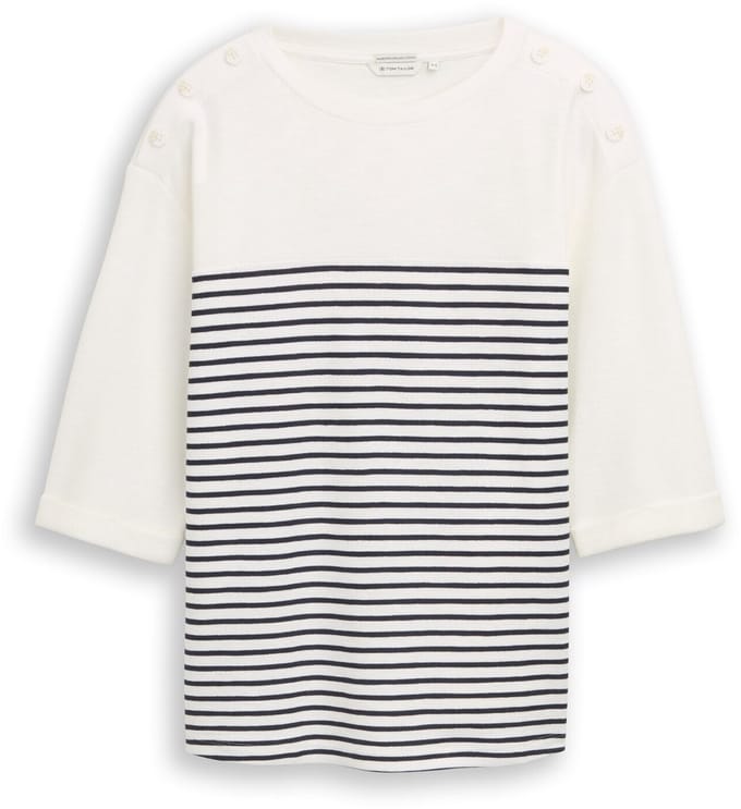 Tom Tailor - Plus Size - Shirt met lange mouwen en streepjesmotief - Maat 48 - offwhite navy blue stripe