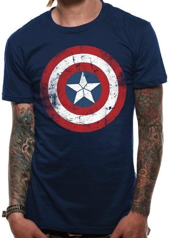 Captain America - Cracked Shield Men T-Shirt - Navy - M