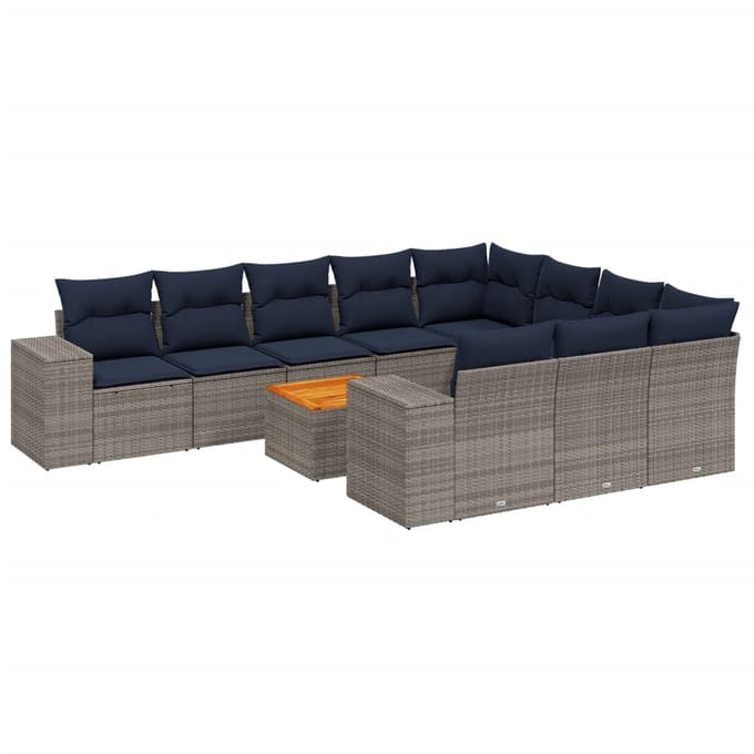 vidaXL - 11-delige - tuinbankset - met - kussens, - grijs - polyrotan