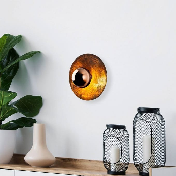Opviq Wandlamp Kurt 13351, koperkleurig, metaal, Ø 38 cm