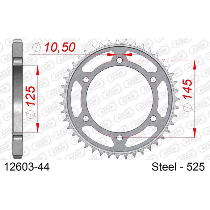 Stalen tandwiel Afam 525 44 dents