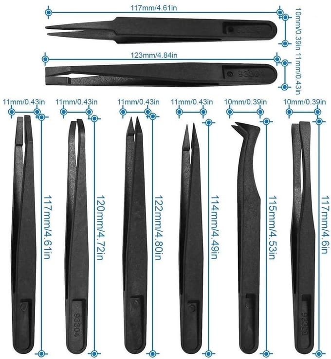 MMOBIEL 8x Anti-Statische Multifunctionele Plastic Precisie Pincet Set
