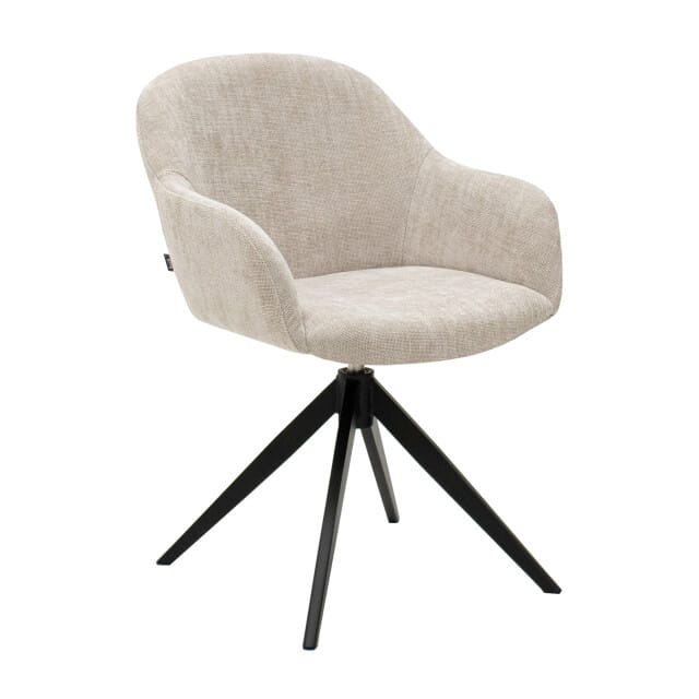 KICK® MATT Draaibare Eetkamerstoel – 360° Auto-Return – Met Armleuningen – Textuurstof – Champagne