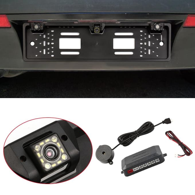 Europese kentekenplaat achteruitrijcamera 12 LED-achteruitrijcamera met achteruitrijradarsysteem 12-LED black