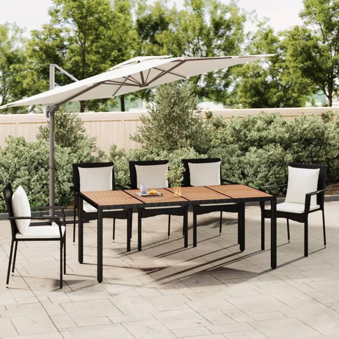 vidaXL - Tuintafel - met - houten - blad - poly - ratten - en - acaciahout - zwart
