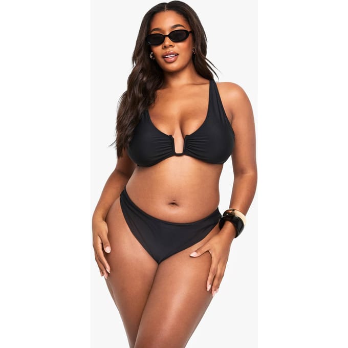 boohoo Dames Plus Zwemkleding Essentials Hoge Taille Slip | Black | Maat: 24
