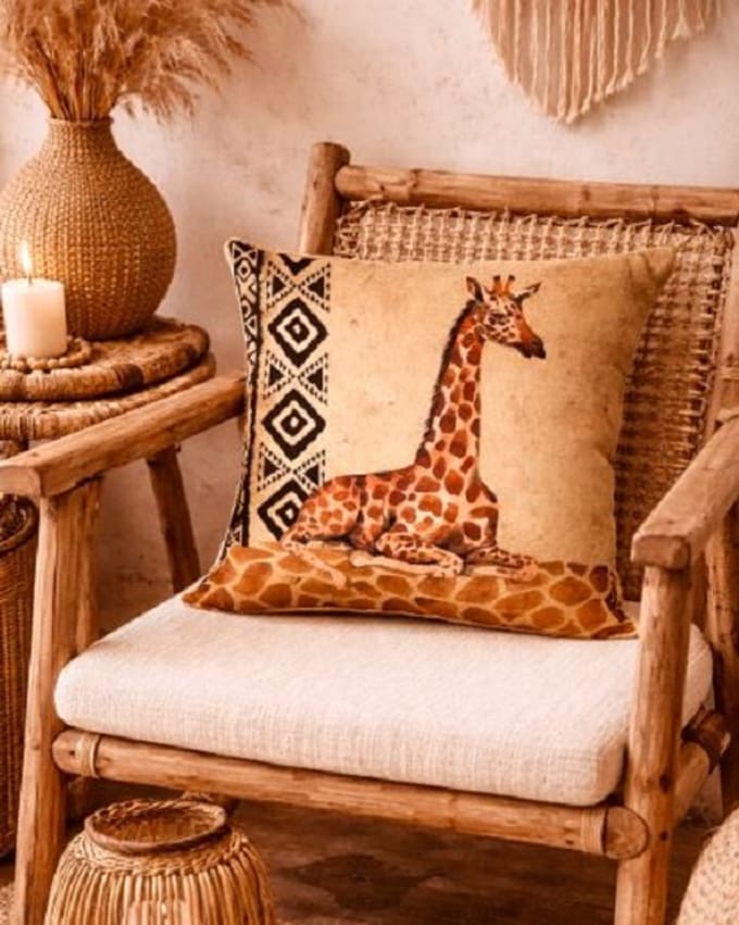 Boho Safari Collection Kussenhoes - Giraf - Giraffe - 45x45 cm