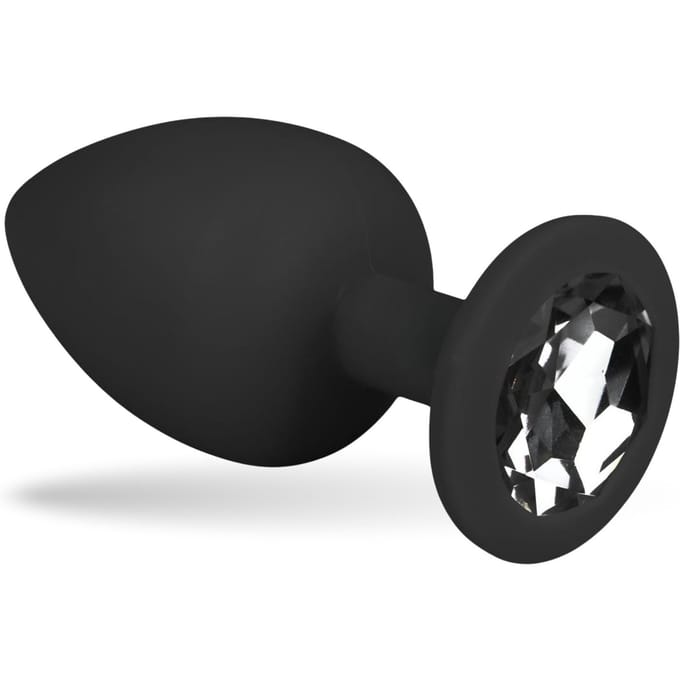 Easytoys - anaalplug van siliconen in zwart met siersteen groot 1