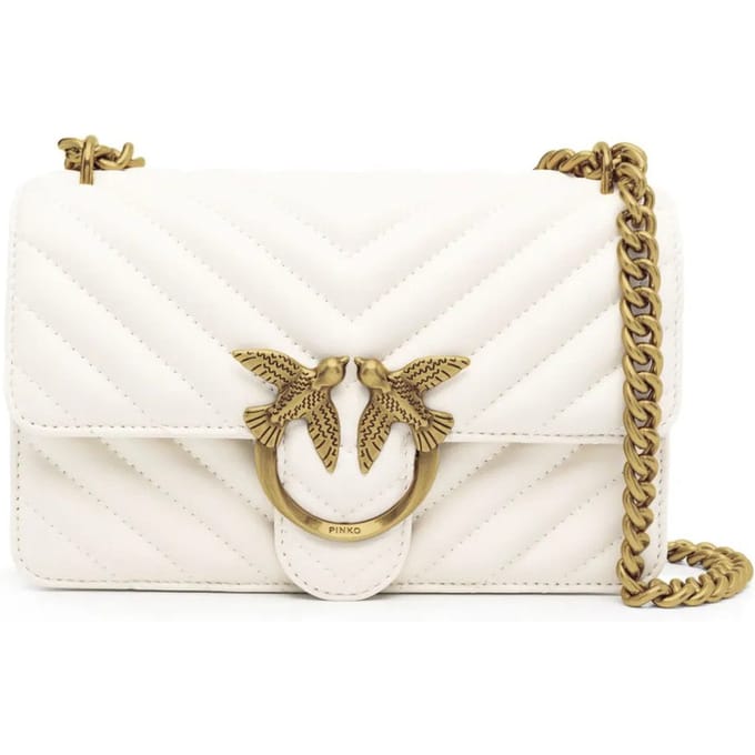 PINKO Schoudertas Love One Mini DC Sheep Nappa Chevron White - Antique Gold Crème