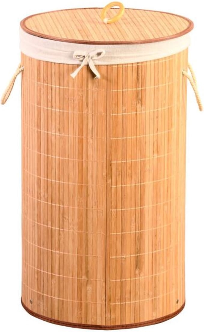 Wasmand, 60 x 35 cm, gemaakt van FSC bamboe, polyester binnenzak, deksel