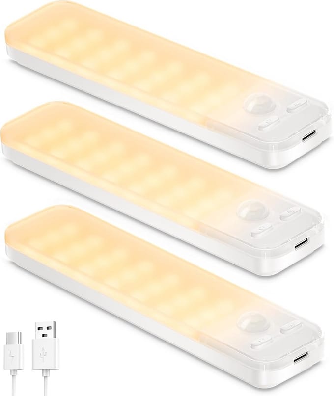 Drietal Draadloze LED Verlichting met Bewegingssensor voor Kast en Keuken, Warm Wit Licht