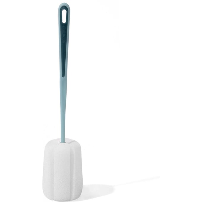Brosse à bouteille en éponge à long manche Nettoyage à 360 degrés Conception de trou de suspension élastique et flexible Éponge douce bleu