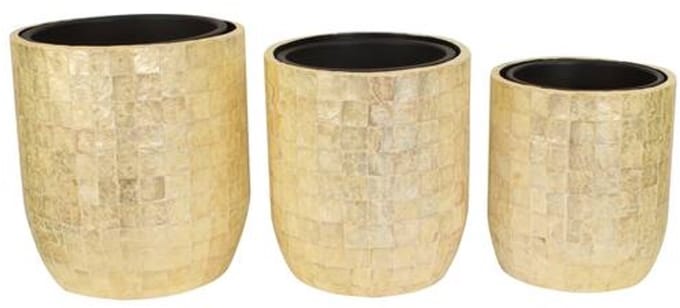 Ronde capiz bloempotten set 3-delig – mat beige crème