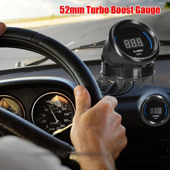 52mm Turbo Boost Gauge Auto Digitale Meter LED Display 1.0-2.0kPa met Sensor Alarm Functie voor Auto zwart
