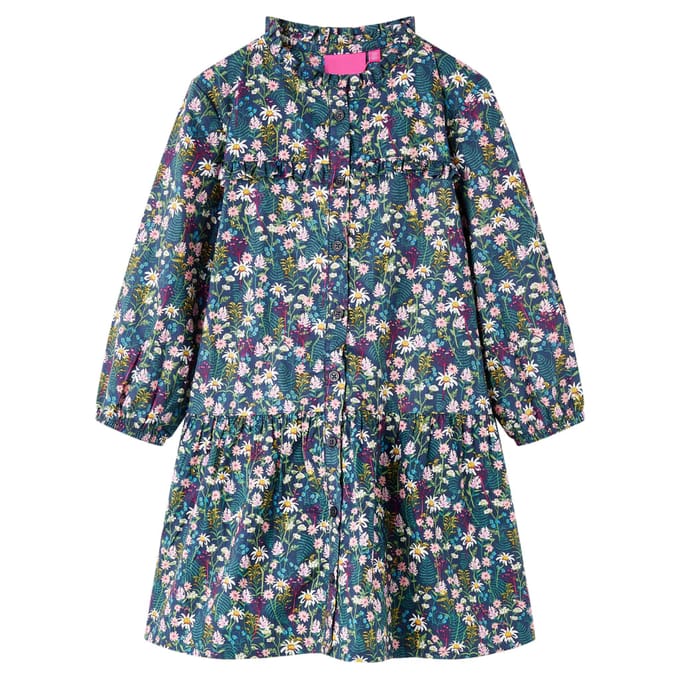 vidaXL - Kinderjurk - met - lange - mouwen - 128 - donkerblauw