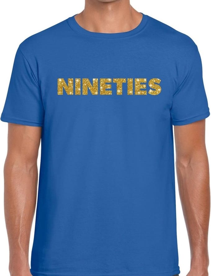 Nineties goud glitter tekst t-shirt blauw heren - Jaren 90 kleding S