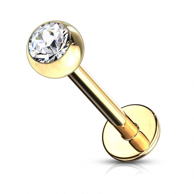piercing chirurgisch staal met wit steentje 1.2x8 - goud - LMPiercings
