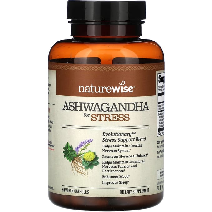 NatureWise, Ashwagandha voor stress, 60 plantaardige capsules