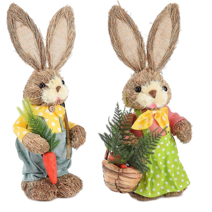 2 stuks paashaas ornamenten schattige rustieke konijnenfiguren schuim decoratieve konijnen huisdecoratie 35 cm beige