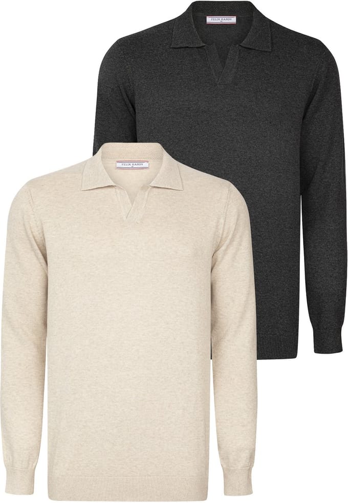 Felix Hardy Pullover Met Polokraag - 2 Pack Polo - 100% Katoen Heren Beige-Antraciet - M