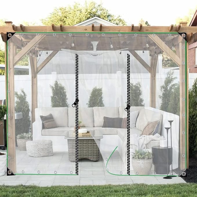 Buitengordijn met Deur - Waterdicht Scherm - Terras Beschermen - Met Rits Sluiting - 35 x 25 Meter - Transparant