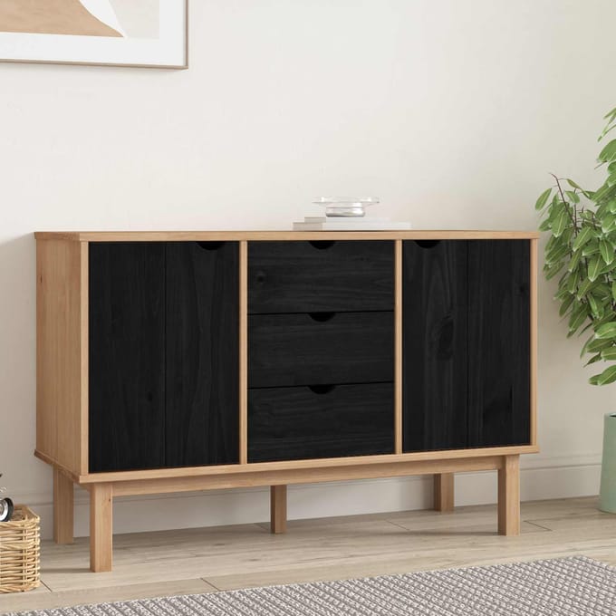 vidaXL - Dressoir - OTTA - Zwart - 113,5 - x - 43 - x - 73 - cm - Massief - grenenhout