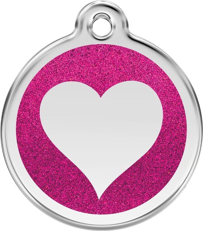 Red Dingo Hondenpenning 38 mm hart glitter roze