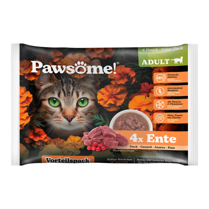 8x85g Pawsome Adult Cat met eend natvoer voor katten