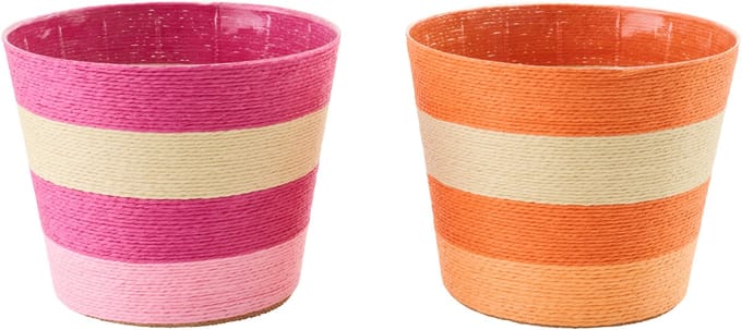 J-Line bloempot Gestreept - papier - roze/oranje - extra large - set van 2