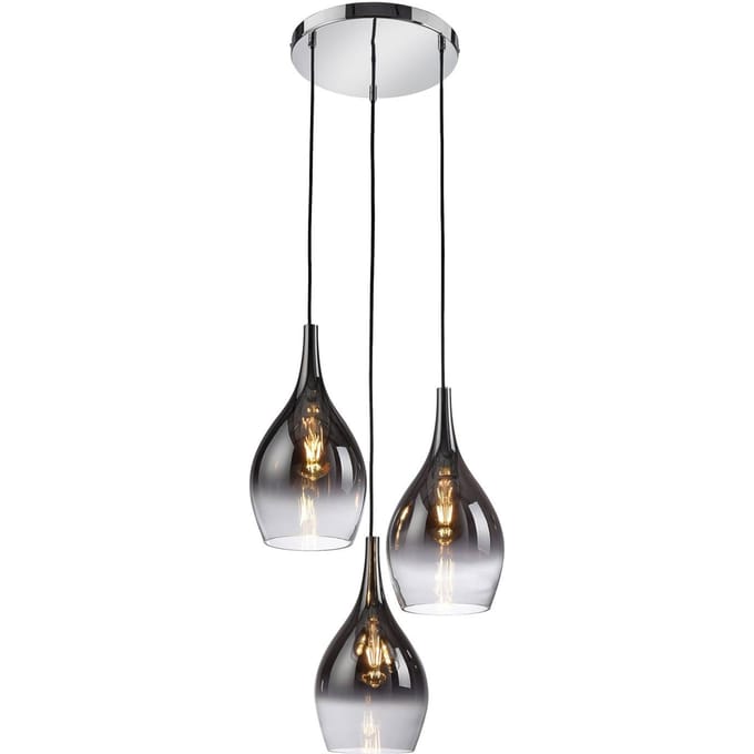 Paul Neuhaus hanglamp Pilua, rookgrijs, glas, 30cm, 3-lamps.