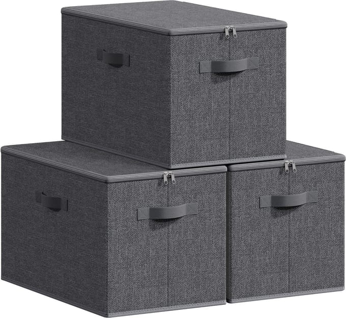 SONGMICS - Opbergbox - Opbergdoos - Deksel - Opvouwbare - Handgrepen - Set van 3 - Kledingopslag