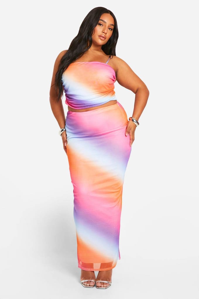 boohoo Dames Plus Mesh Ombre Print Top | Maat: 54