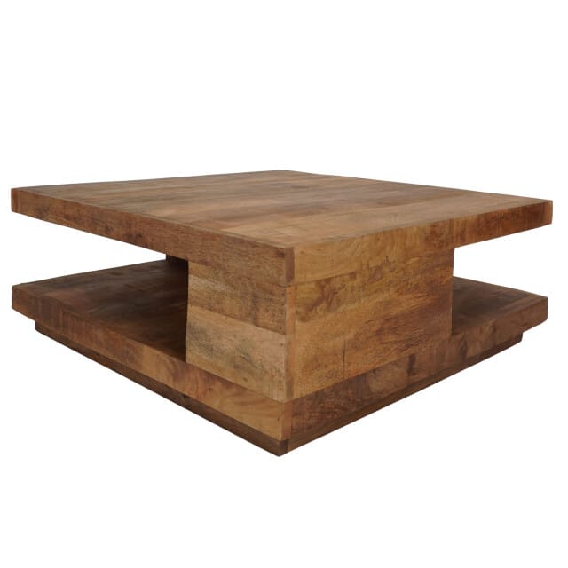 Salontafel Bram - 80x80 cm Mangohout - Vierkante Salontafel met Opbergruimte